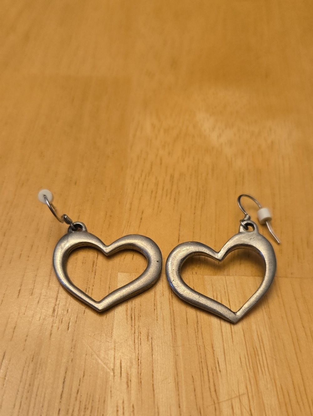 Silver Heart Outline Drop Earrings - Women Jewelry